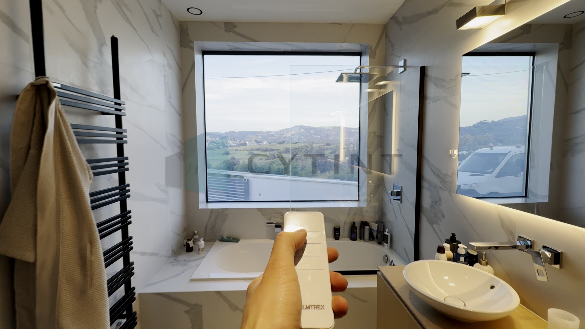 Smart Film bathroom installation - privacy on