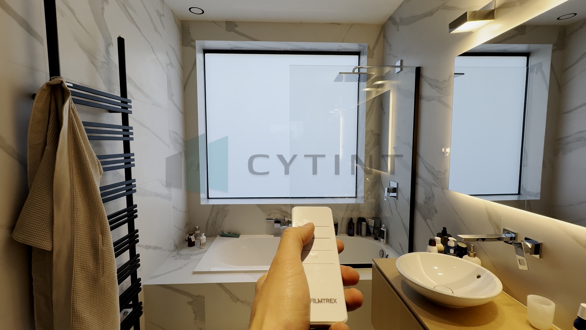 Smart Film bathroom installation - transparent