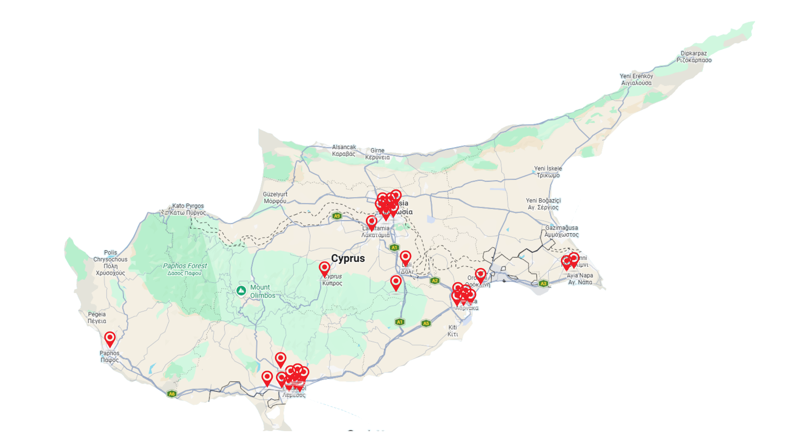CYTINT Smart Film project locations across Cyprus